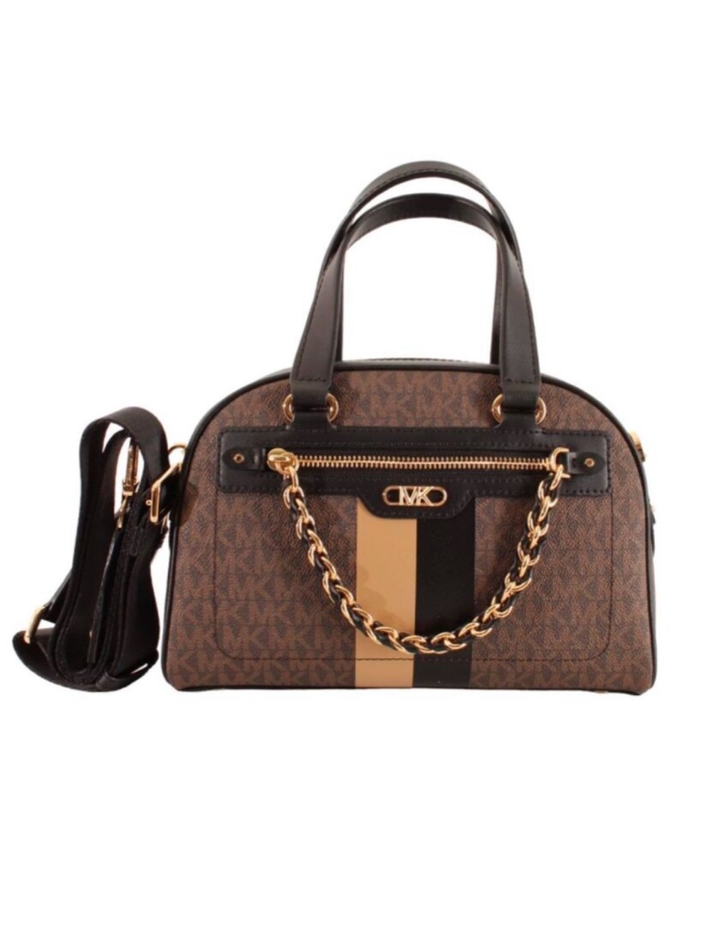 MICHAEL KORS Williamsburg Small MK Logo Satchel HandBag Brown Camel Gold NWOT
